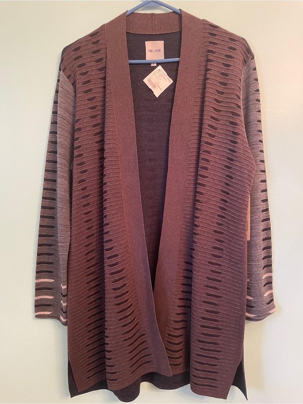 NIC+ZOE Two-Tone Brown Open Front Long Cardigan